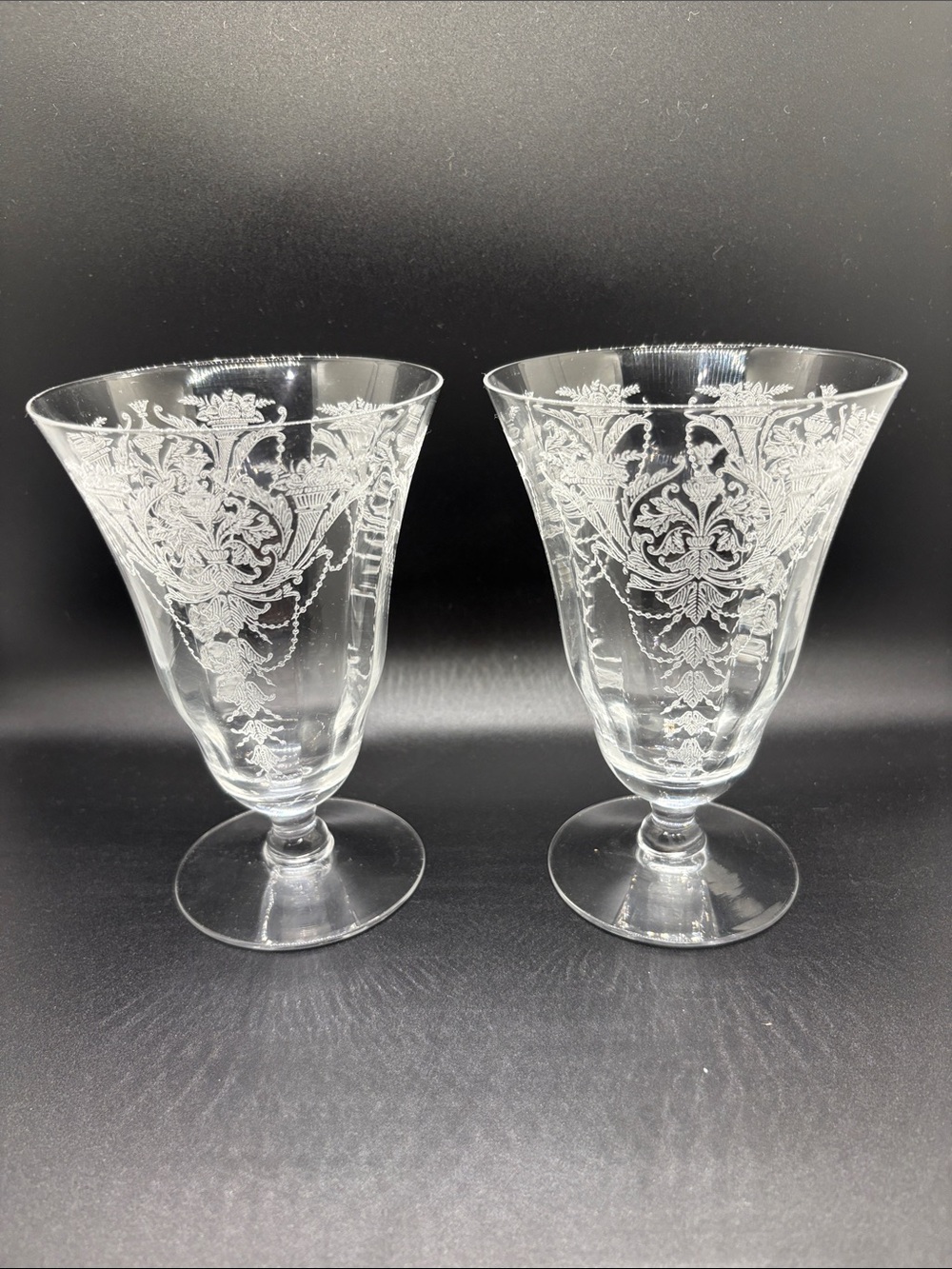 Morgantown Milan (Lace Bouquet) Etched Water Glasses